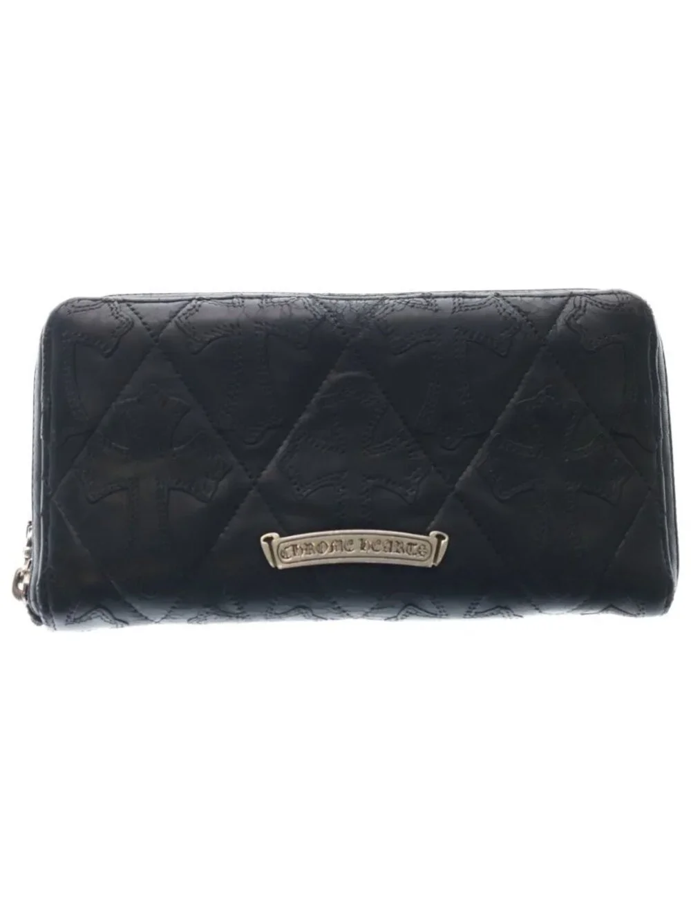 Chrome Hearts Rec Zip Quilted Wallet Cemetery Cross Leather Black
